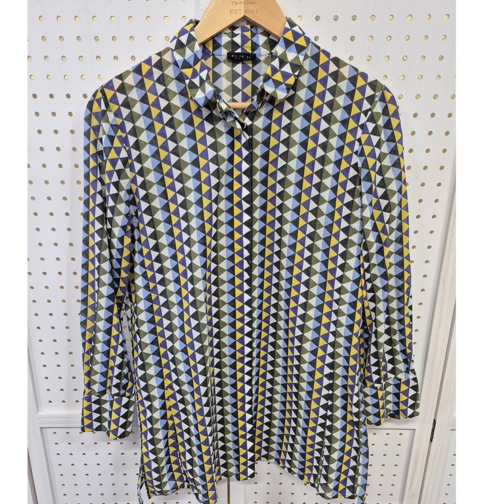 Akris Geometric Print Cotton Lightweight Button Down Shirt Size US 6